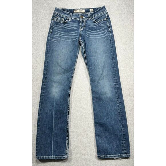 BKE Harper Denim Jeans Womens 27 Blue Boot Distressed Whiskers Pockets Low Rise - Picture 1 of 14